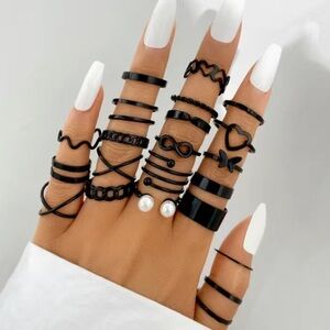 Black Butterfly Love Minimalist Ring Set 22pc